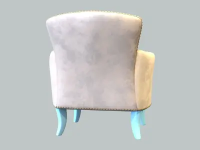 Vintage Chair Gold Velvet Upholstery LightBlue Legs 3D model