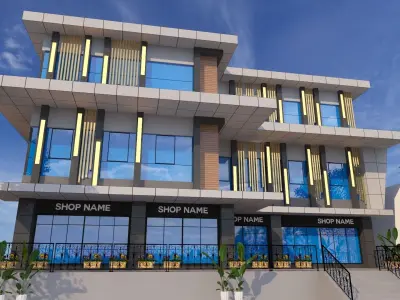 modern commercial building facade design Low-poly 3D model