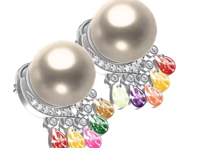 Antique Sea Pearl and Diamond Earring 3D print model