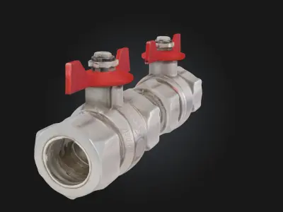 Ball Valves with Red Handles Industrial Pipe Control 3D model