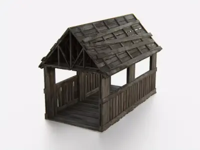 Old Wooden Medieval Building Shed 1 Low-poly 3D model