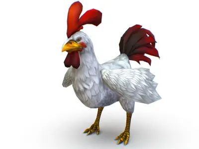 White Rooster With Red Comb And Tail Feathers Low-poly 3D model