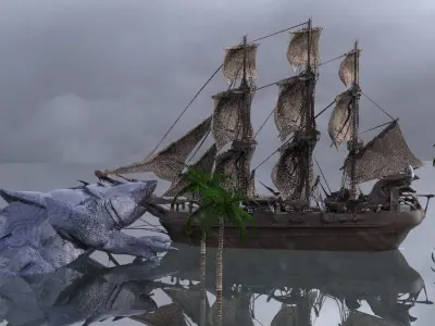 Frigate Ship VS Meg Croc  3D model
