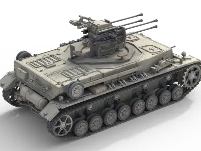 Flakpanzer IV Wirbelwind Tank Low-poly 3D model