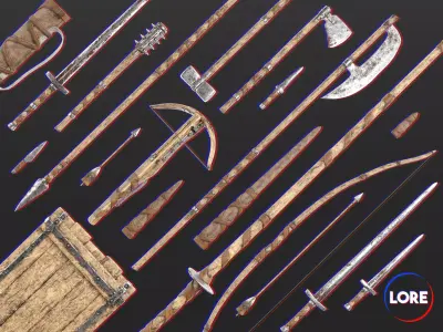 Medieval Collection Crude Weapons Set 3D Model Pack