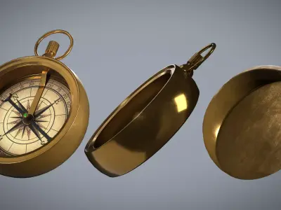 Game Ready Pristine Antique Brass Compass -  Low-poly 3D model