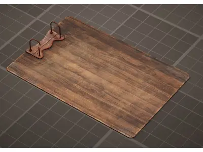 Old Wooden Clipboard with Rusty Ring Binder  Low-poly 3D model