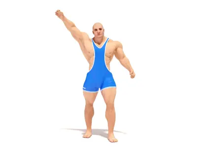 Athletic Male Victory Pose in Asics Blue Singlet 3D model