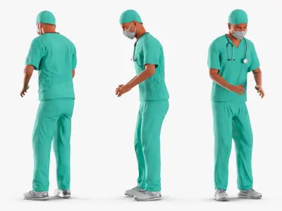  Hospital Doctor Figure T Pose Green Rigged 
