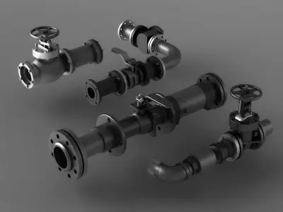 pipe pipes industrial low poly pipeline valve game ready 3D model