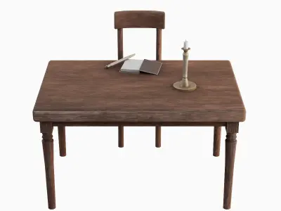 Old Table Set 05 Low-poly 3D model