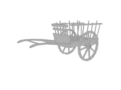 Wooden Wagon Hand Cart Low-poly 3D model