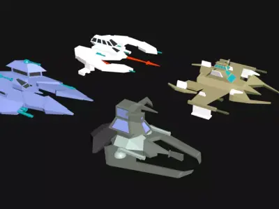 Spaceship lowpoly 3d model three spaceships Low-poly 3D model