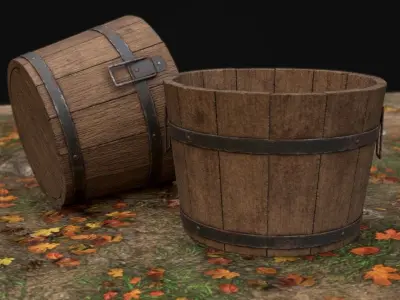Wooden Bucket Low-poly 3D model