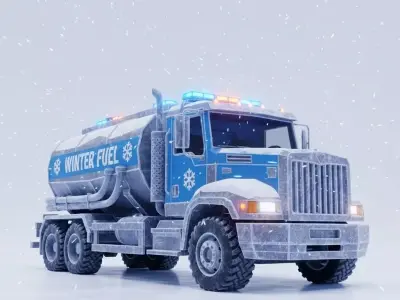 Winter Fuel Tanker Truck  Game Ready Low Poly Model Low-poly 3D model