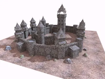 Medieval gothic castle Low-poly 3D model