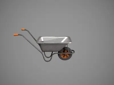 Metal - Orange Wheelbarrow Low-poly 3D model