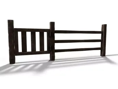 Modular Split Rail Fence for Environment Design with gate 3D model