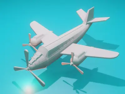 Three propeller plane  Low-poly 3D model