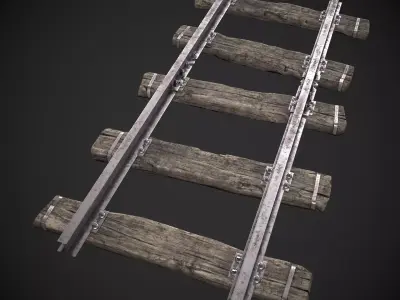 Wooden Railway Tracks Low-poly 3D model