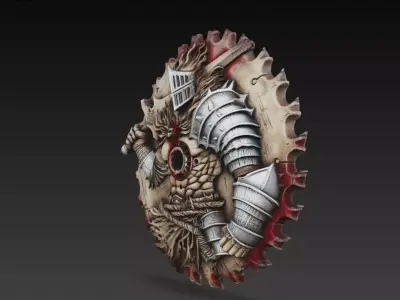 Flaming Knight Saw Blade Armor Warrior Medallion 3D Model 3D print model