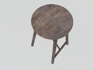 Old Wooden Stool Low-poly 3D model
