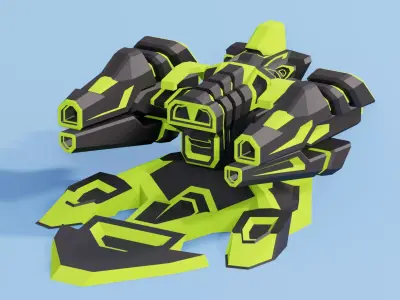 Turret collection futuristic spaceship Low-poly 3D model
