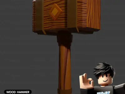 Wood hammer Game asset for Roblox studio 3D model low poly Low-poly 3D model