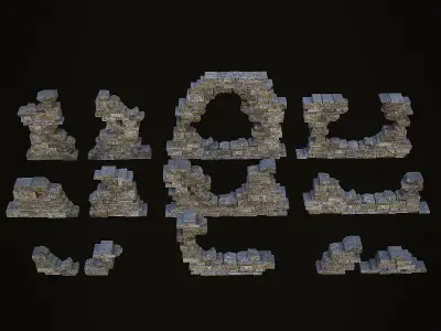 Ruins Scene and Ruins Pack Low-poly 3D model