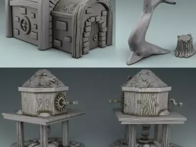The barn and the tree 3D print model