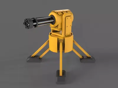 PBR Turret Gun 04 Yellow Low-poly 3D model