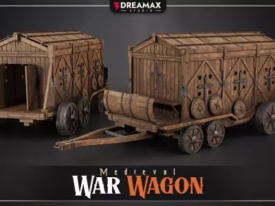 Medieval War Wagon - Armored Battle Carriage Low-poly 3D model