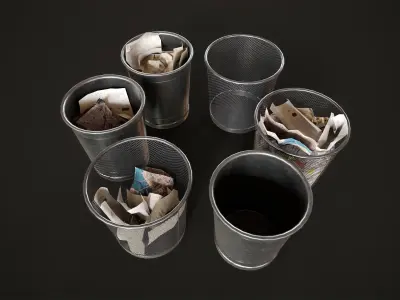 Trash bins 70s Low-poly 3D model