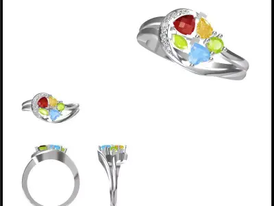 JCD Format  Antique color stone rings types of jewelry files 3D print model