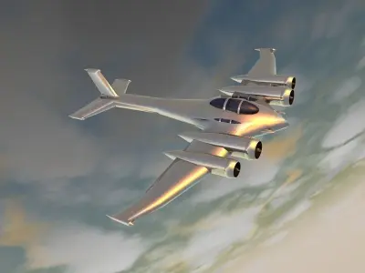 Silver futuristic airplane Low-poly 3D model