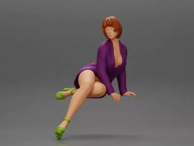Attractive girl sitting on the car in heels a fashionable dress 3D print model
