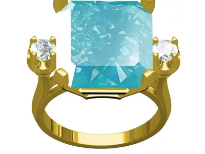 Antique Large Emerald Stone and Round Diamond Cathedral Ring 3D print model