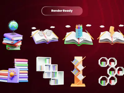 World book day 3d Illustration  Icon Pack 3D model