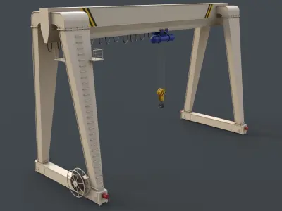 PBR Single Girder Gantry Crane V2 - White Low-poly 3D model