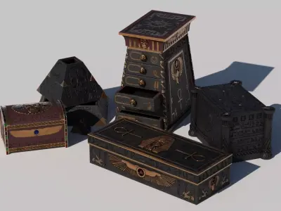 OB 02 Egyptian Necromancer Kit - 06 Boxes and small containers Low-poly 3D model