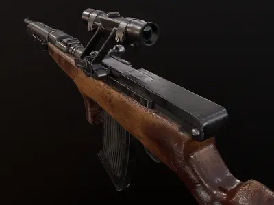 Fedorov machine gun with scope WW2 USSR PBR Low-poly 3D model