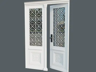 White door with glass and forged grille 3D model