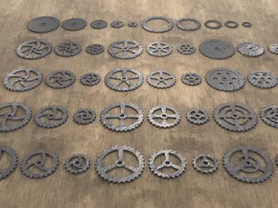 Low poly cogwheel gear set Low-poly 3D model