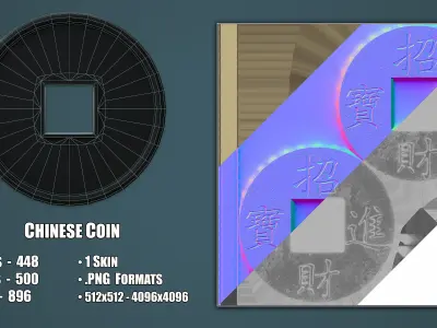 Old Chinese Coin Low-poly 3D model