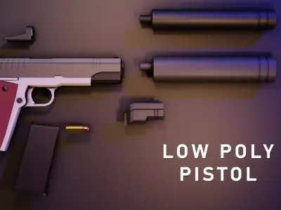 Low Poly Pistol with attachments Low-poly 3D model