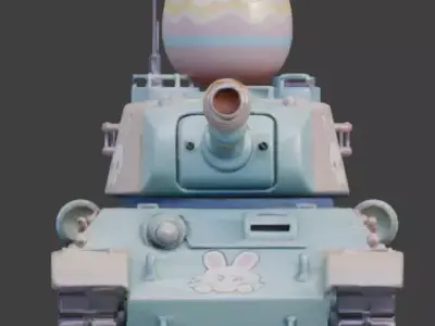 3D EASTER THEMED TANK WITH EGG WHEELS Low-poly 3D model