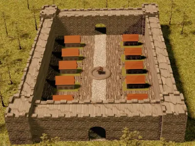 medieval village Low-poly 3D model buy