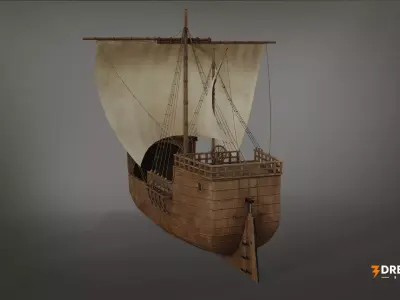 Medieval Cargo Sailing Ship - Historic Wooden Sea Vessel Low-poly 3D model