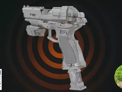 White Cyberpunk Tactical Pistol - Futuristic High-Tech Blaster 3D model