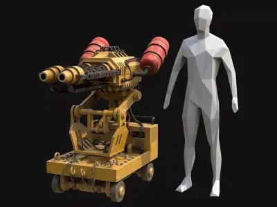 Flamethrower Turret-1-Yellow 3D model